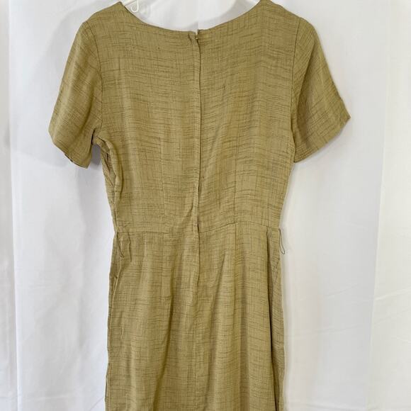 1970s Natural Linen Look Wiggle Dress – Small-Medium, Minimalist Retro Workwear - Picture 6 of 15